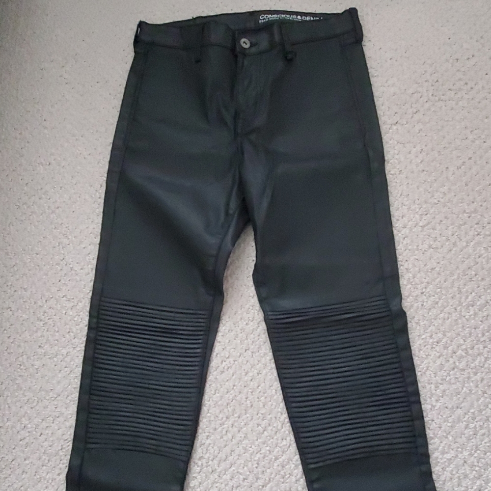 H&M Black Coated Biker Skinny Ankle Jeans Pants 27